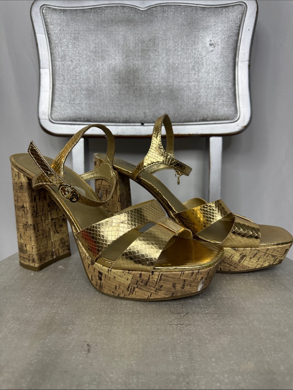 G by Guess Metallic Gold Cork Platform Sandals size 10 NWOT